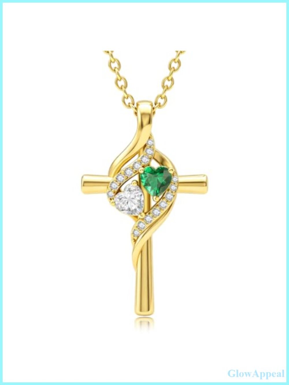 14K Gold Plated Cross Necklace Double Birthstones Adjustable 18-20" Women